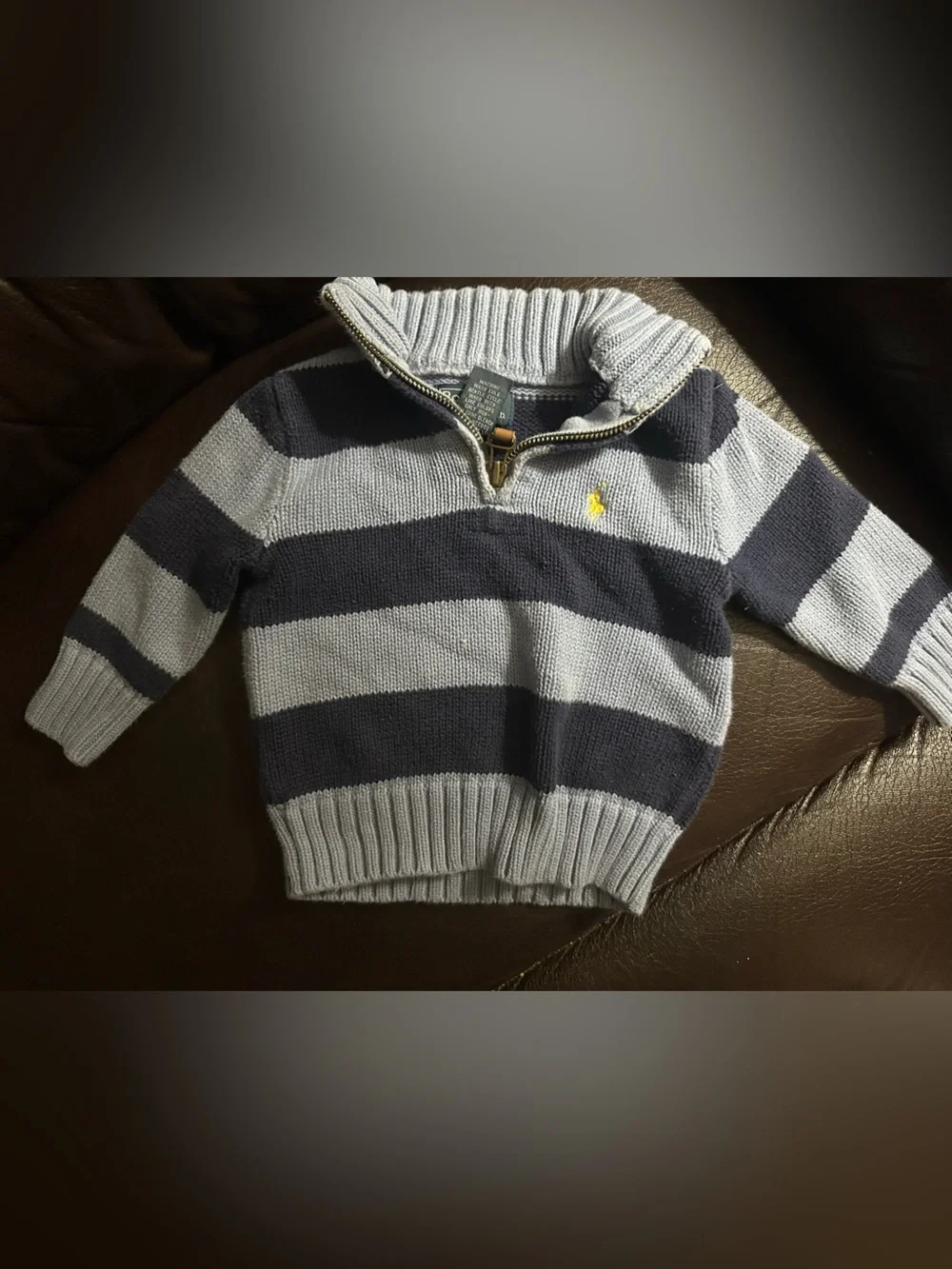 Ralph Lauren Navy and Light Gray Striped Knit Pullover